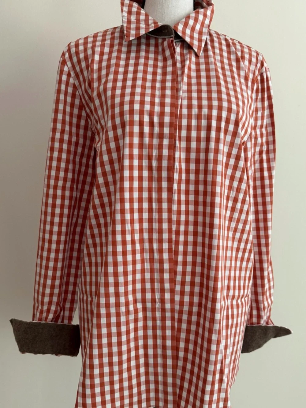 Lafayette 148 Women's Rust & White Gingham Button-Front Shirt - Picture 7 of 7